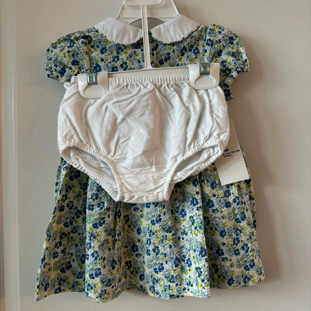 New Baby Ralph Lauren Floral Seersucker Dress & Bloomer Set